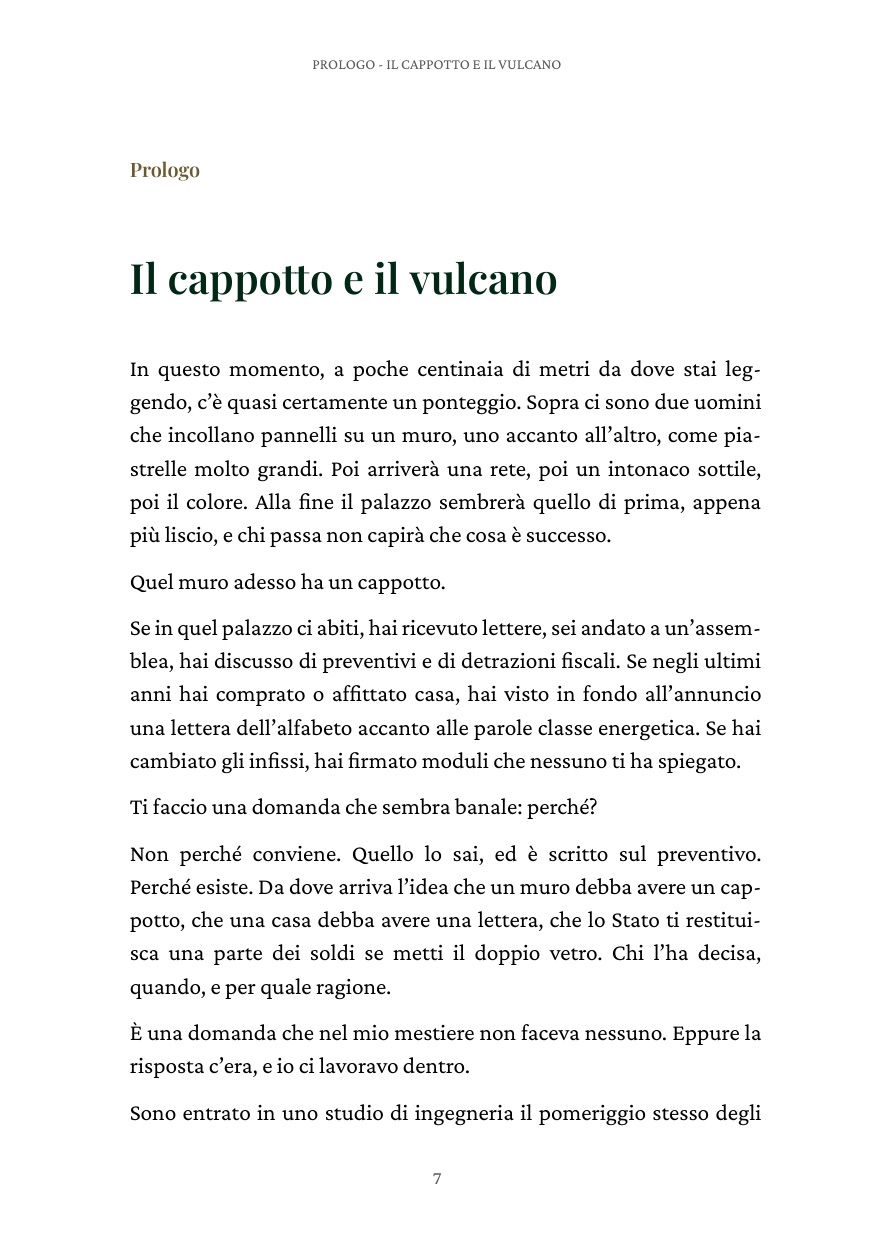 La prima pagina del prologo, Il cappotto e il vulcano